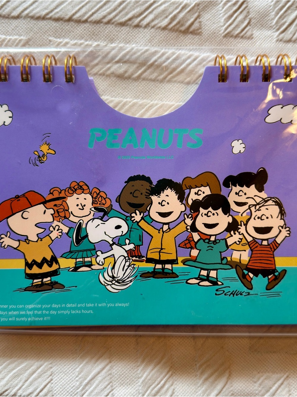 Peanuts Desk Calendar — Purple Cover with Teal Logo